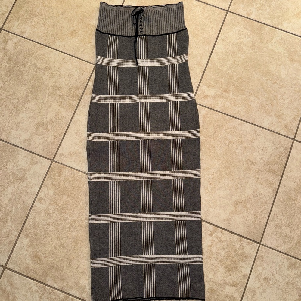 Fashion Nova Vintage OG Grey White Plaid Sweater Maxi Dress